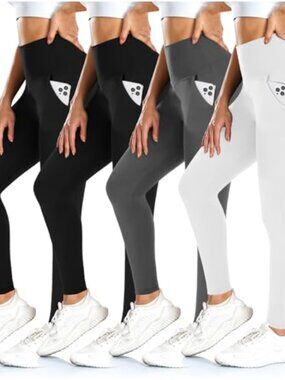 High Waisted Leggings with Pockets 4 Pack Tummy Control Yoga Pants